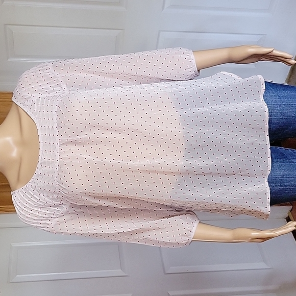 LC Lauren Conrad Ivory And Dark Red Polka Dots Blouse - Picture 2 of 5